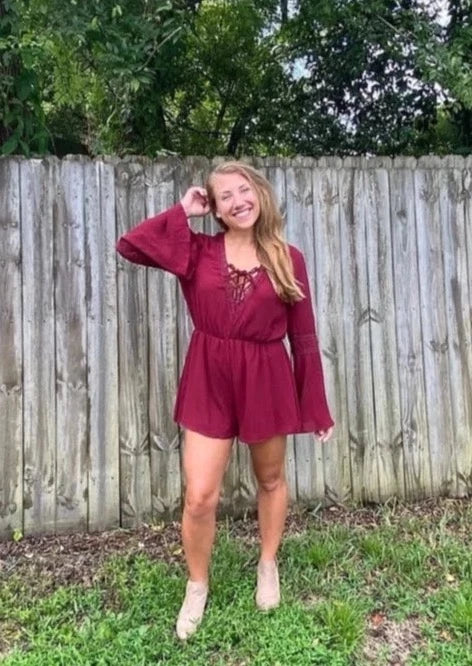 Burgundy Bell Sleeve Romper